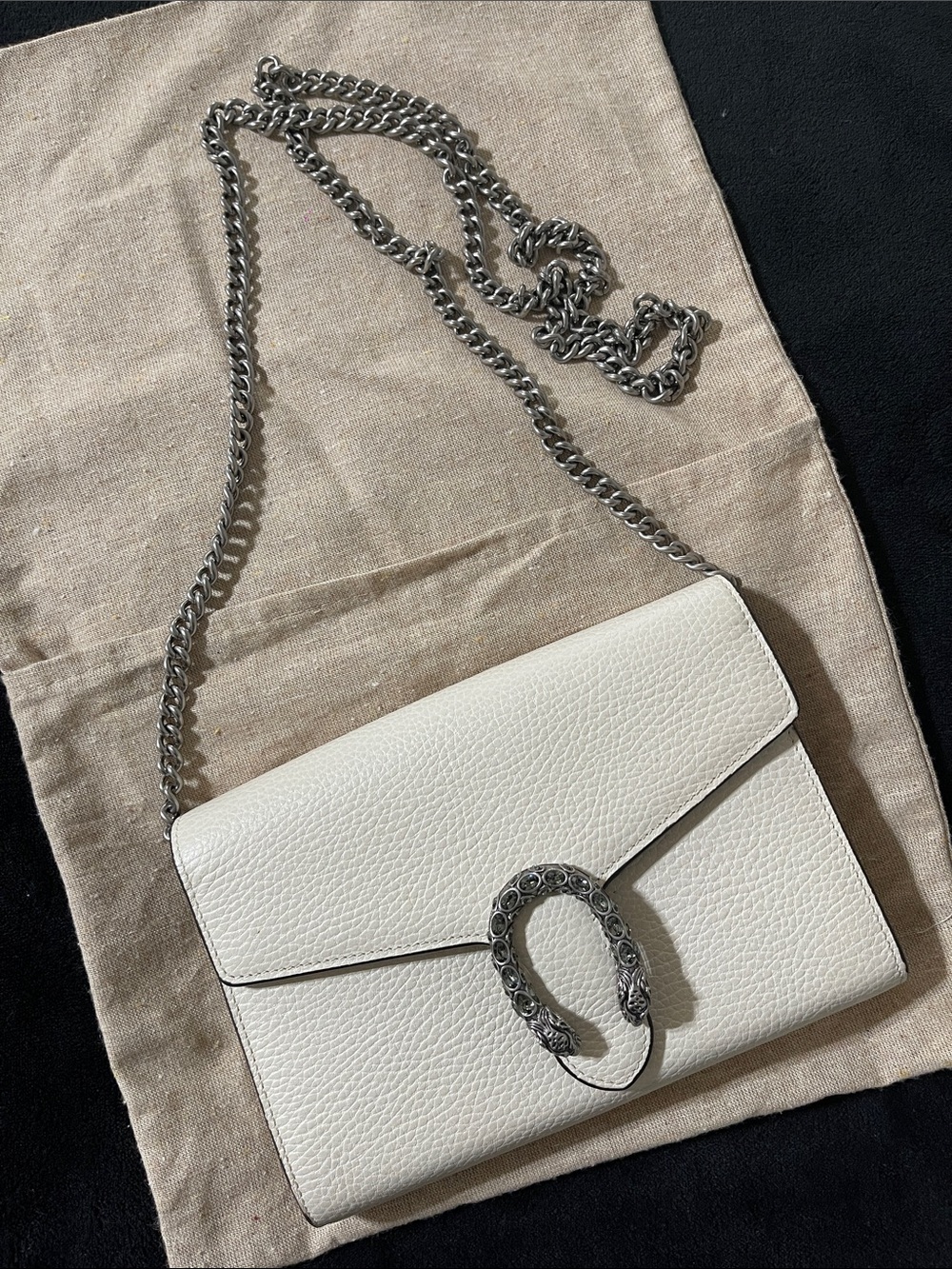 Gucci Dionysus White Leather Chain Shoulder Bag with Silver Hardware